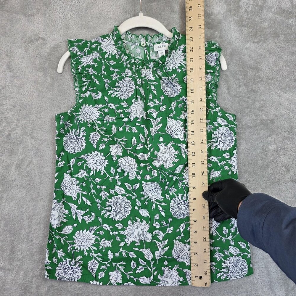 J Crew Blouse Womens XS Green Floral Ruffle Sleeveless High Neck Button Top - Picture 4 of 7